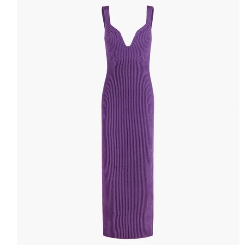 KHAITE New Alessia Plunge Neck Rib Sweater Dress - Picture 9 of 12